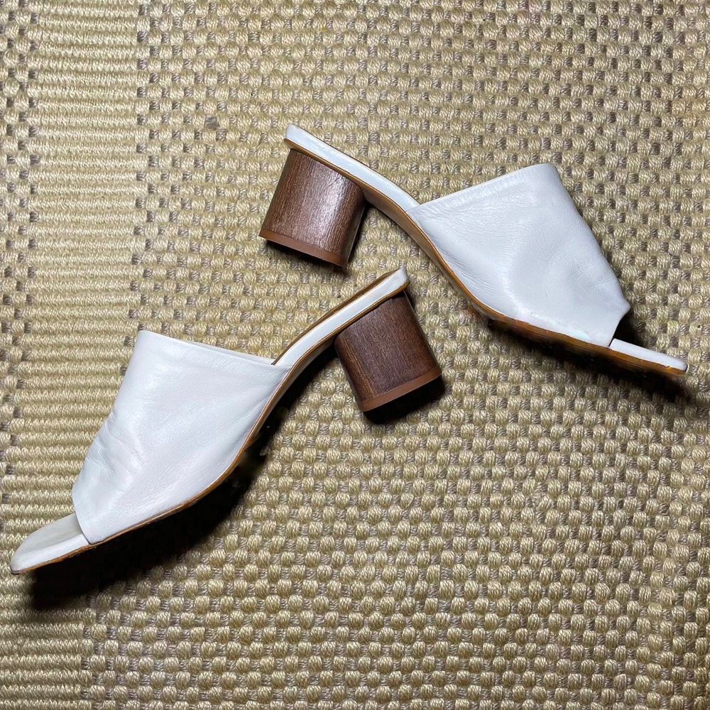 Zara Leather Open Toe Mule Chunky Heel